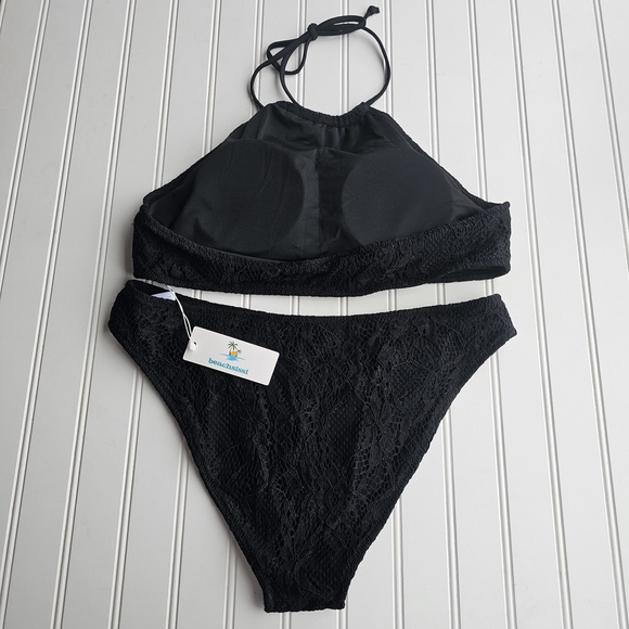 NEW Beachsissi Black Lace Halter Bikini Set Womens Large - Picture 3 of 5
